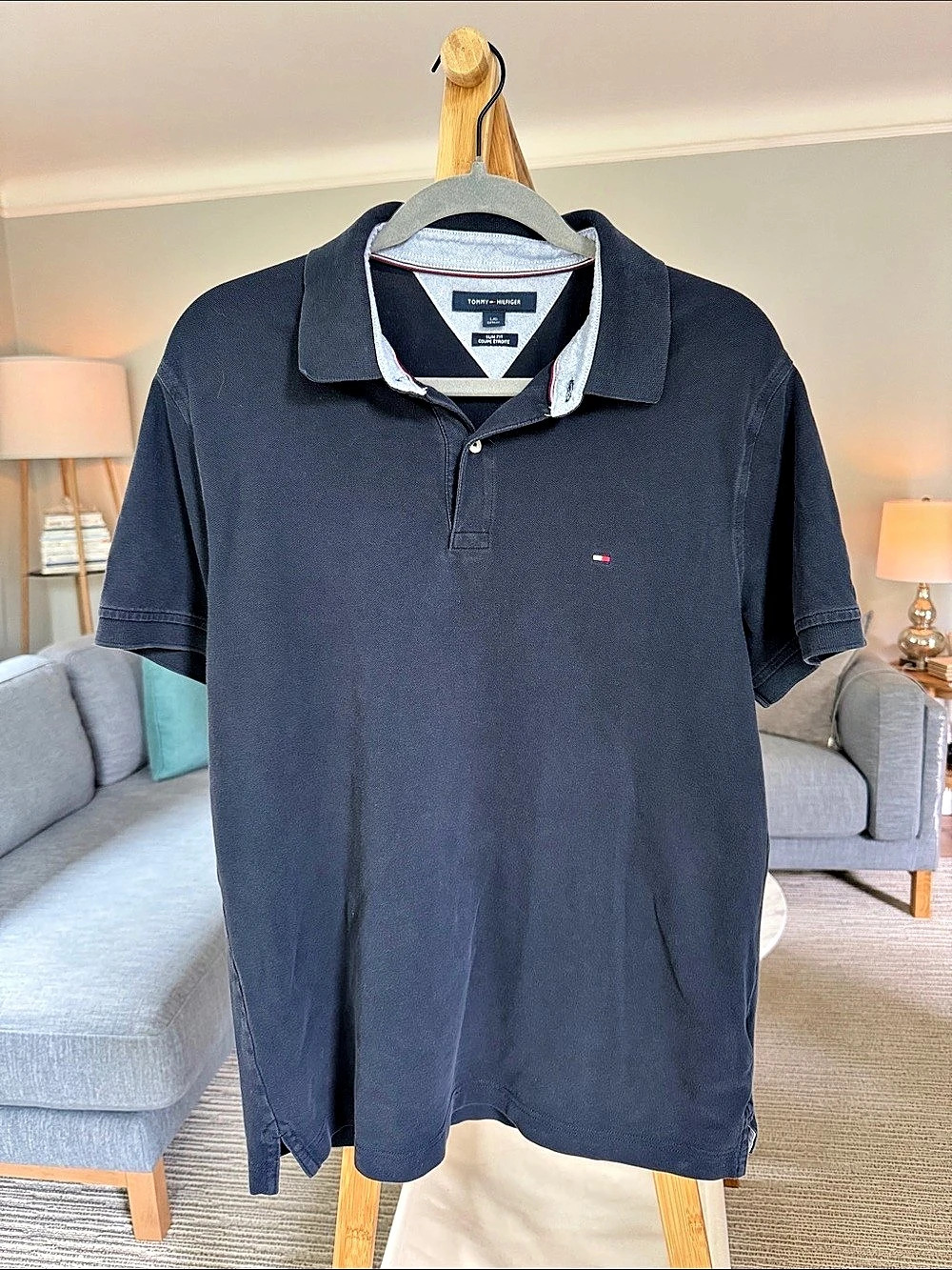 Tommy Hilfiger Slim Fit Contrast Collar Polo Shirt Men's Blue Large